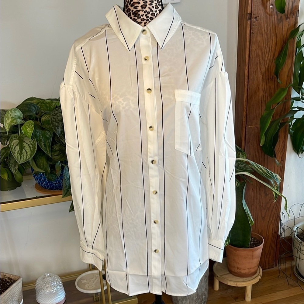BiBi | White Striped | Button Down Shirt | XL | NWT